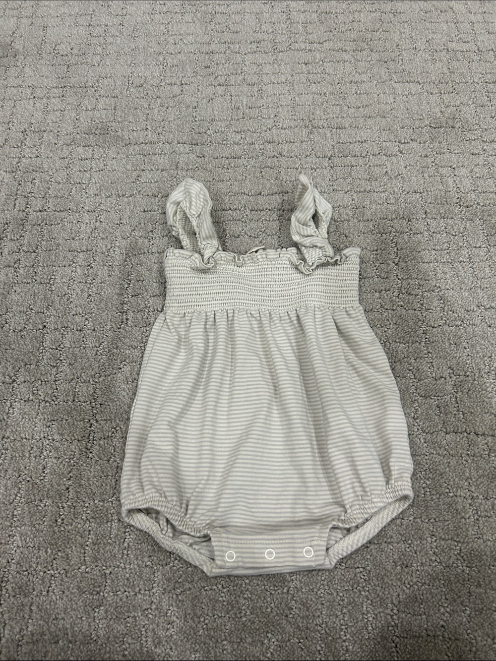 Quincy Mae Cream and Light Gray Smocked Stripe One-Piece